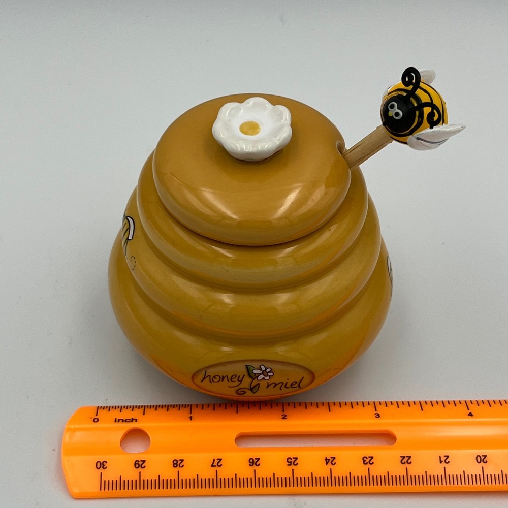 Honey Miel Cute Bee Hive Jar with Lid and Dipper Spoon Novelty Kitchen Decor - Picture 9 of 9